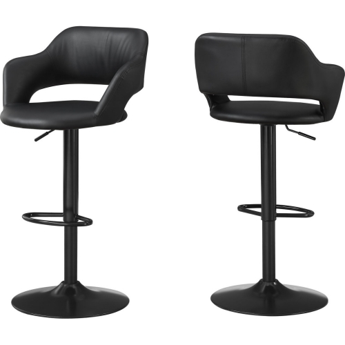 Bar Stool w/ Hydraulic Lift in Black Leatherette on Black Metal